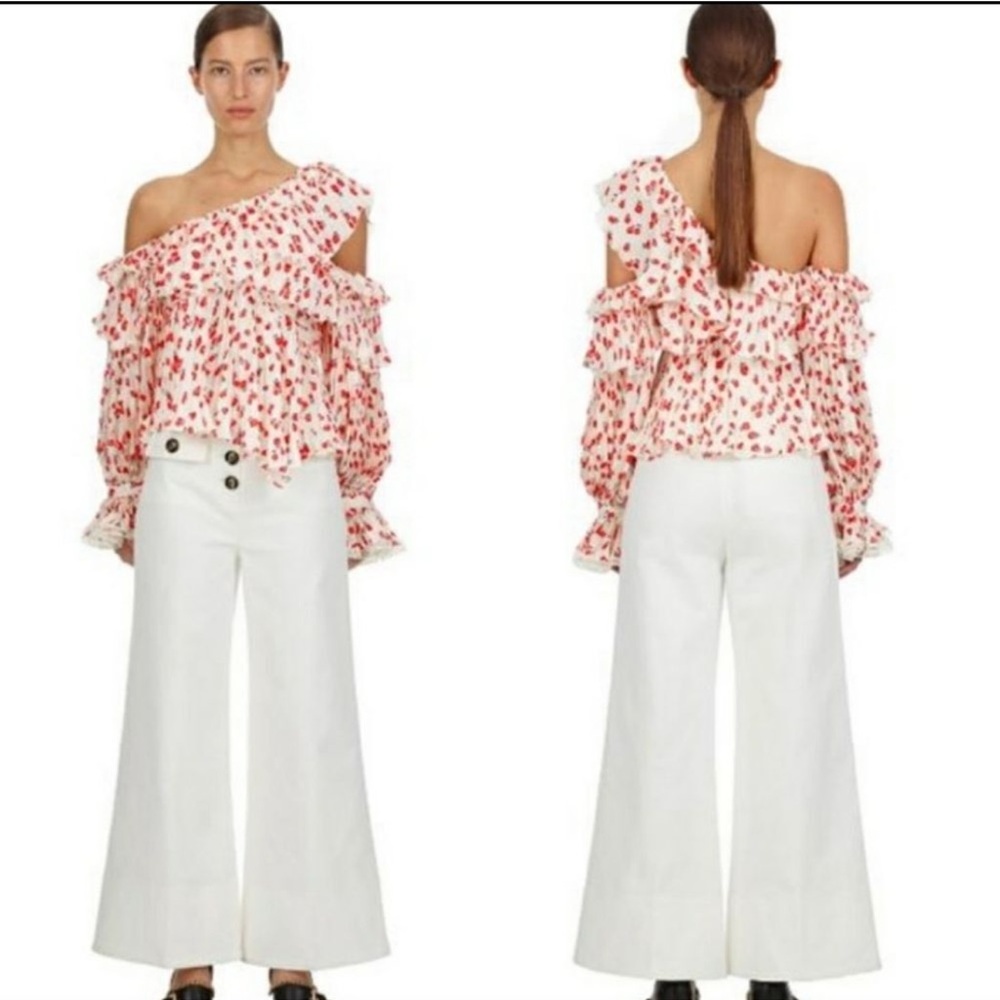 Self-Portrait Cream and Red Floral Blouse